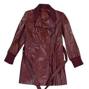 VTG Etienne Aigner Leather Trench Coat Womens 10 Burgundy Maroon Double Breasted